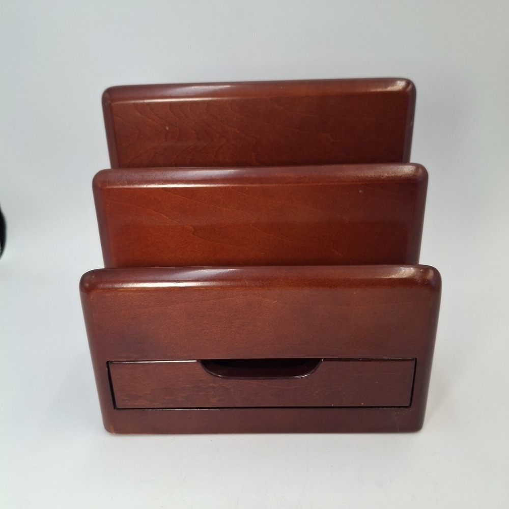 Vintage Eldon Wood Desk Organizer Letter Mail Sorter 2 Slot Paper Holder Drawer